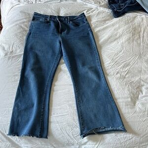 Aladore Dark Blue Flare Jeans with Raw Hem